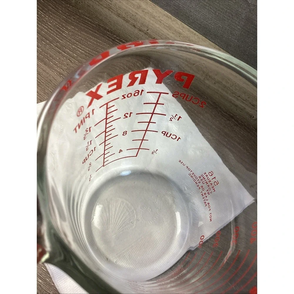 Vintage Pyrex 516 2 Cup Measuring Cup Red Letter Patent Pending Open J Handle